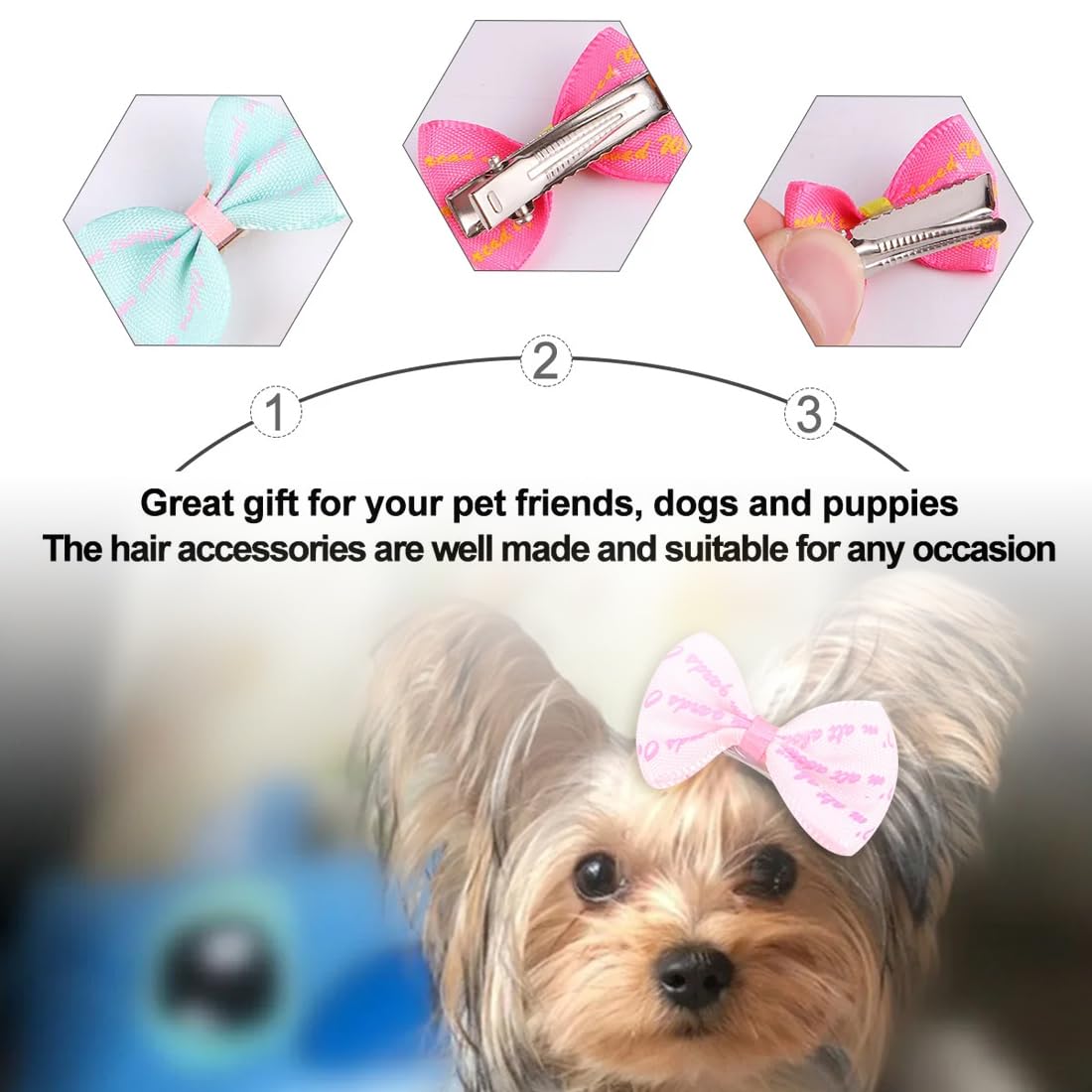 10 Pièces Barrettes pour Chiens, Chat, Chiot, Nœud Papillon, Petites Pinces à Cheveux de Chien Mignon