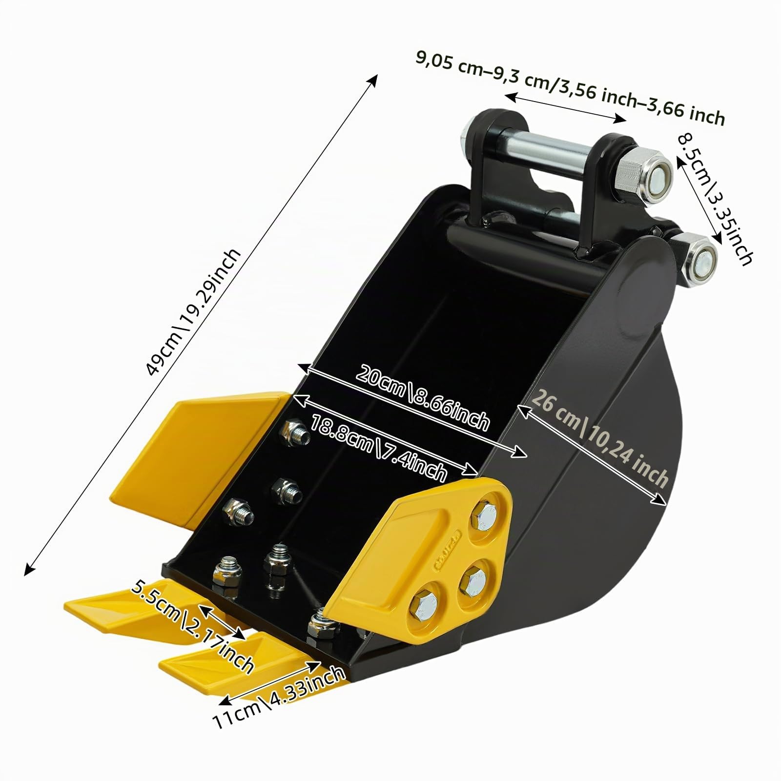 20cm Baggerlöffel für Minibagger, Metall Grabenbagger | Tieflöffel Baggerschaufe lfür 0.8-1.8t Minibagger, für Bodengraben, Landschaftsarbeiten, Schwarz, 20cm