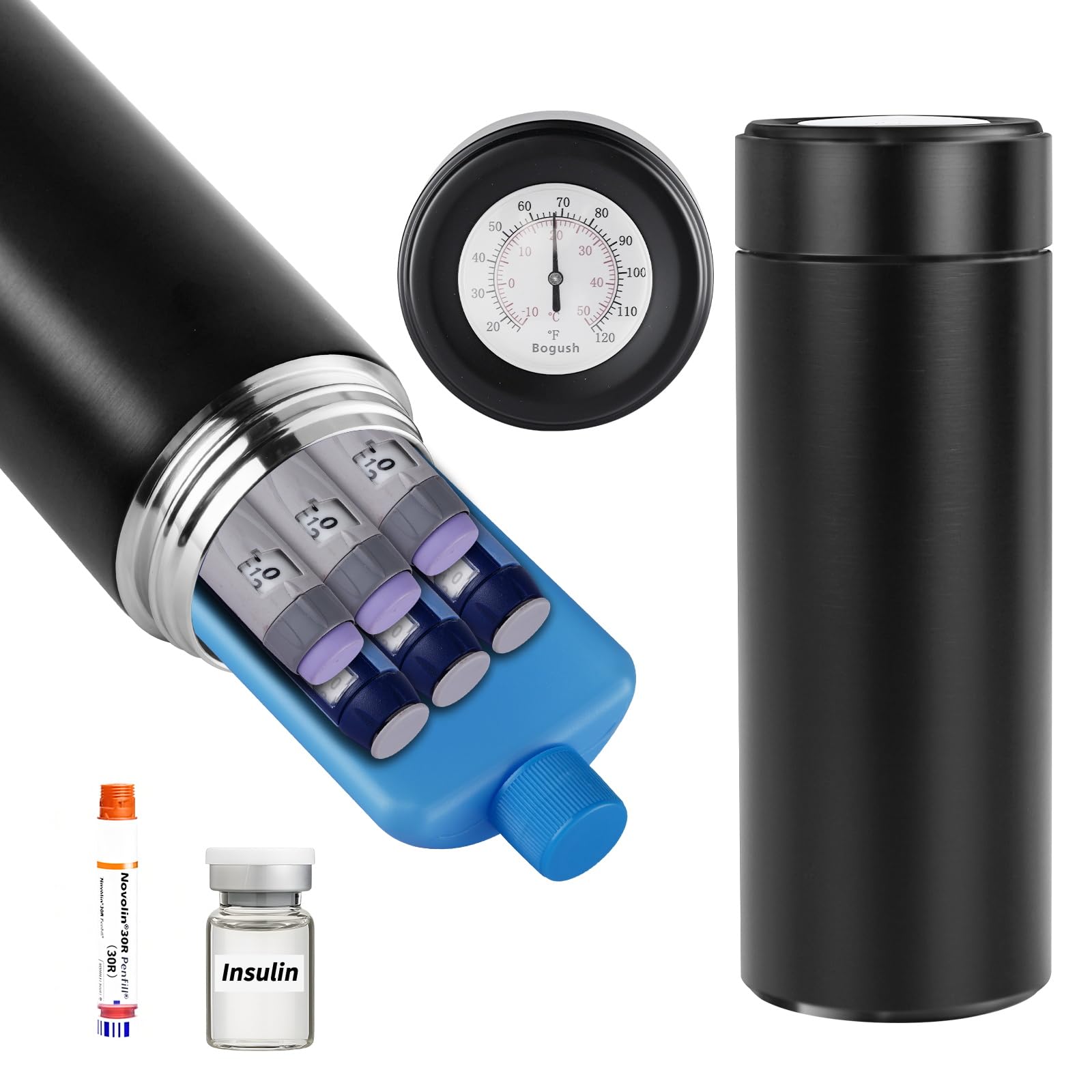 60H Medicine Insulin Cooler for Travel Hold 2-8 Pens TSA Approved Black