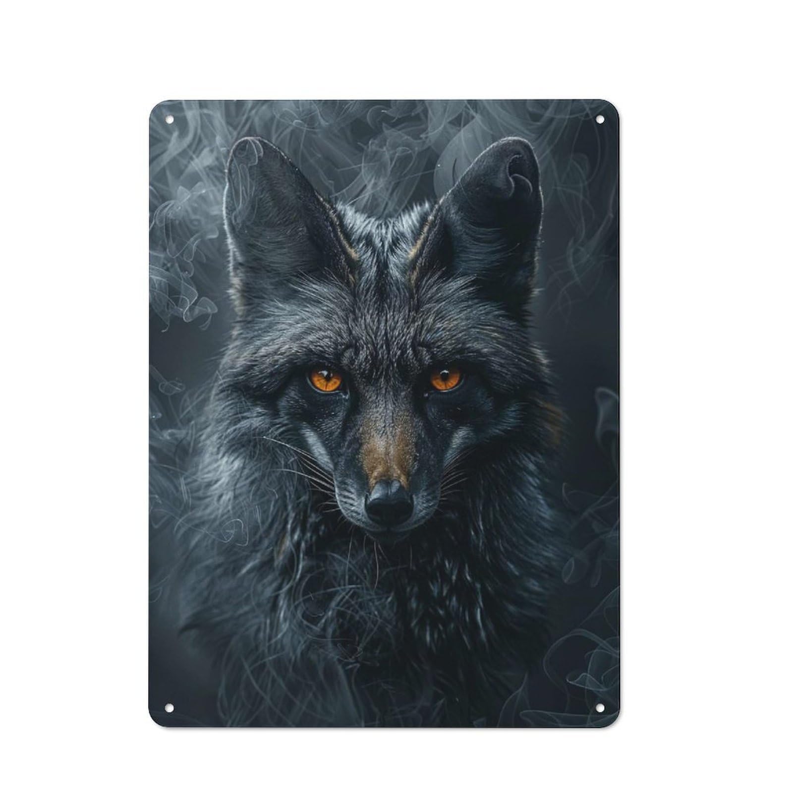 Junmoney Fox In Black Smoke For Kitchen Or Home Bar, Retro-Style Metal Sign 40X30cm, For Cooler-Month Interiors With Retro Character