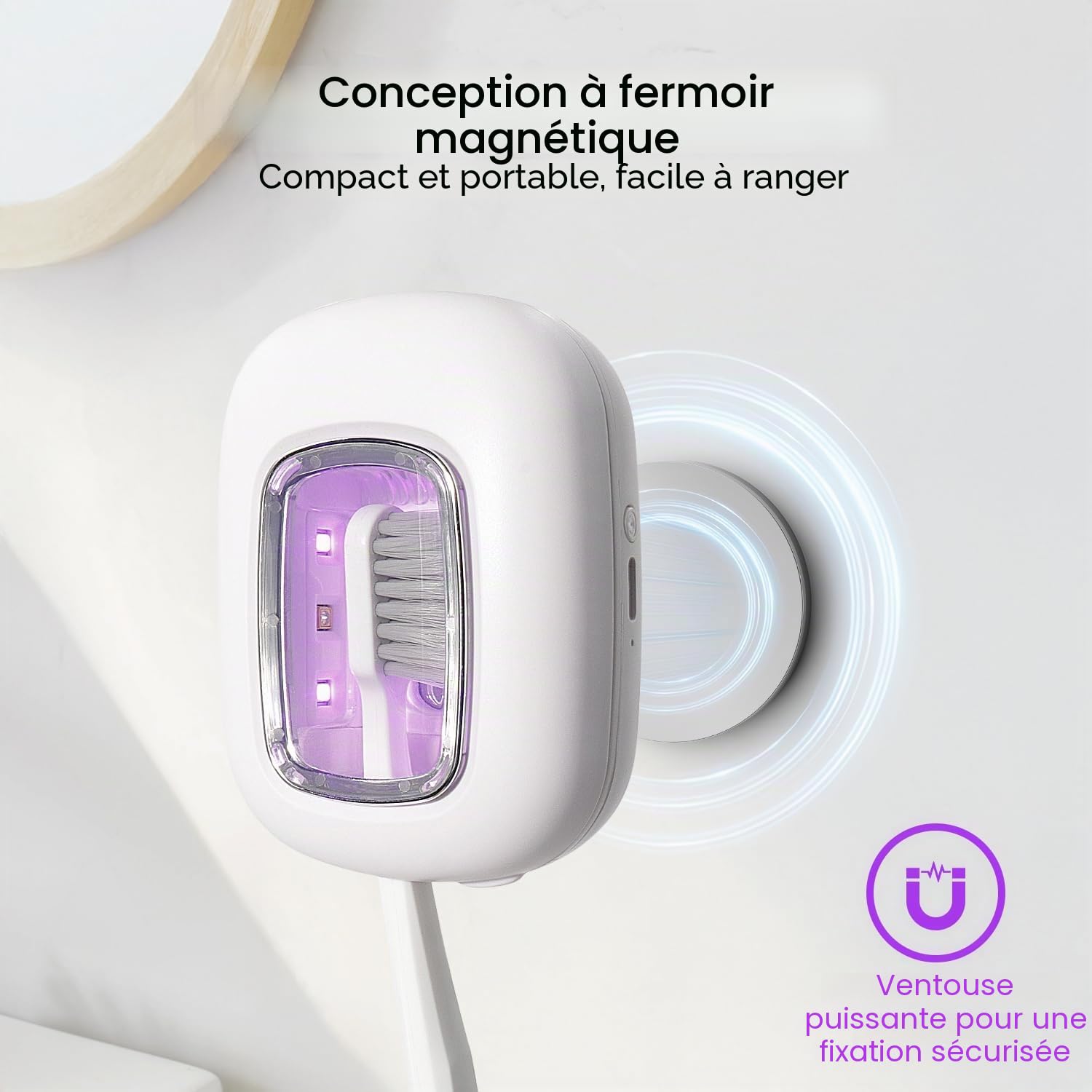 STB-047A Désinfectant pour brosse à dents avec deux lampes LED UVC - 2 × stérilisation pour une brosse plus propre, fenêtre transparente, support mural ou portable en option, s'adapte à la