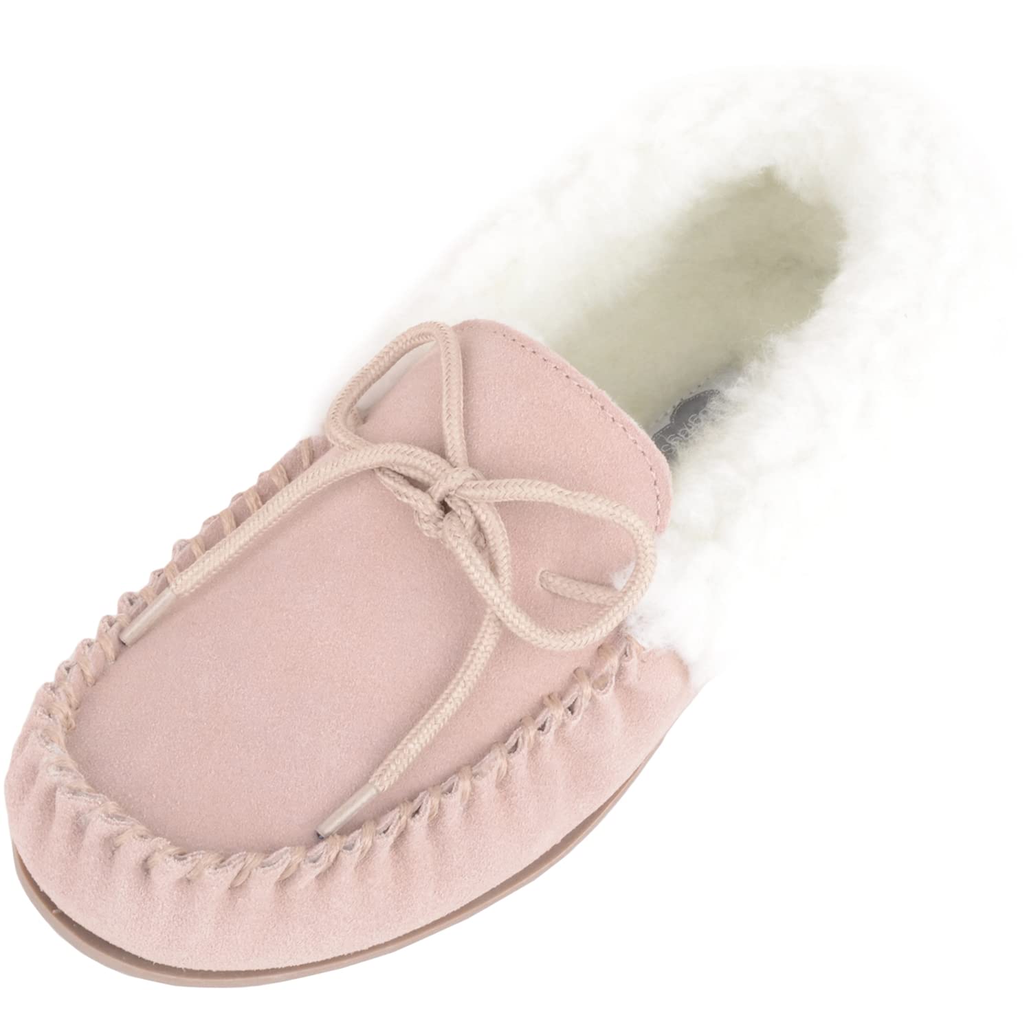 SNUGRUGSWomen's Wool Moccasin Slipper with Rubber Sole and Wool Cuff