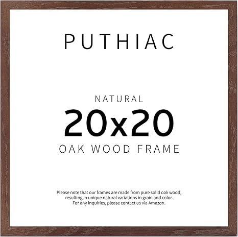 puthiac 20x20 Walnut Picture Frames for Wall - Minimalist 20x20 Oak Wood Frames, 20"x20" Picture Frame Wood, Natural Solid Wooden Picture Frames for Wall Art Photo and Prints (1 Pack, Walnut)