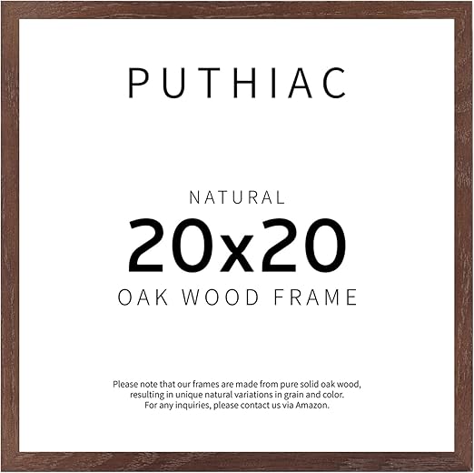 puthiac 20x20 Walnut Picture Frames for Wall - Minimalist 20x20 Oak Wood Frames, 20"x20" Picture Frame Wood, Natural Solid Wooden Picture Frames for Wall Art Photo and Prints (1 Pack, Walnut)