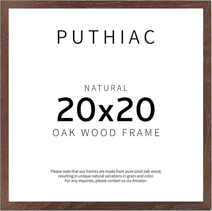 puthiac 20x20 Walnut Picture Frames for Wall - Minimalist 20x20 Oak Wood Frames, 20"x20" Picture Frame Wood, Natural Solid Wooden Picture Frames for Wall Art Photo and Prints (1 Pack, Walnut)