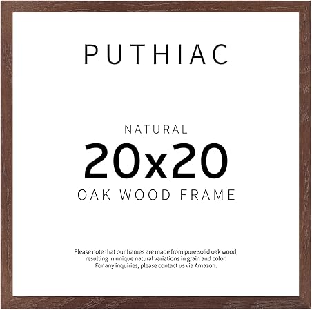 puthiac 20x20 Walnut Picture Frames for Wall - Minimalist 20x20 Oak Wood Frames, 20"x20" Picture Frame Wood, Natural Solid Wooden Picture Frames for Wall Art Photo and Prints (1 Pack, Walnut)