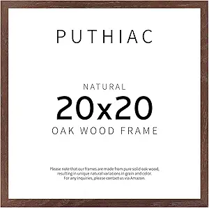 puthiac 20x20 Walnut Picture Frames for Wall - Minimalist 20x20 Oak Wood Frames, 20"x20" Picture Frame Wood, Natural Solid Wooden Picture Frames for Wall Art Photo and Prints (1 Pack, Walnut)
