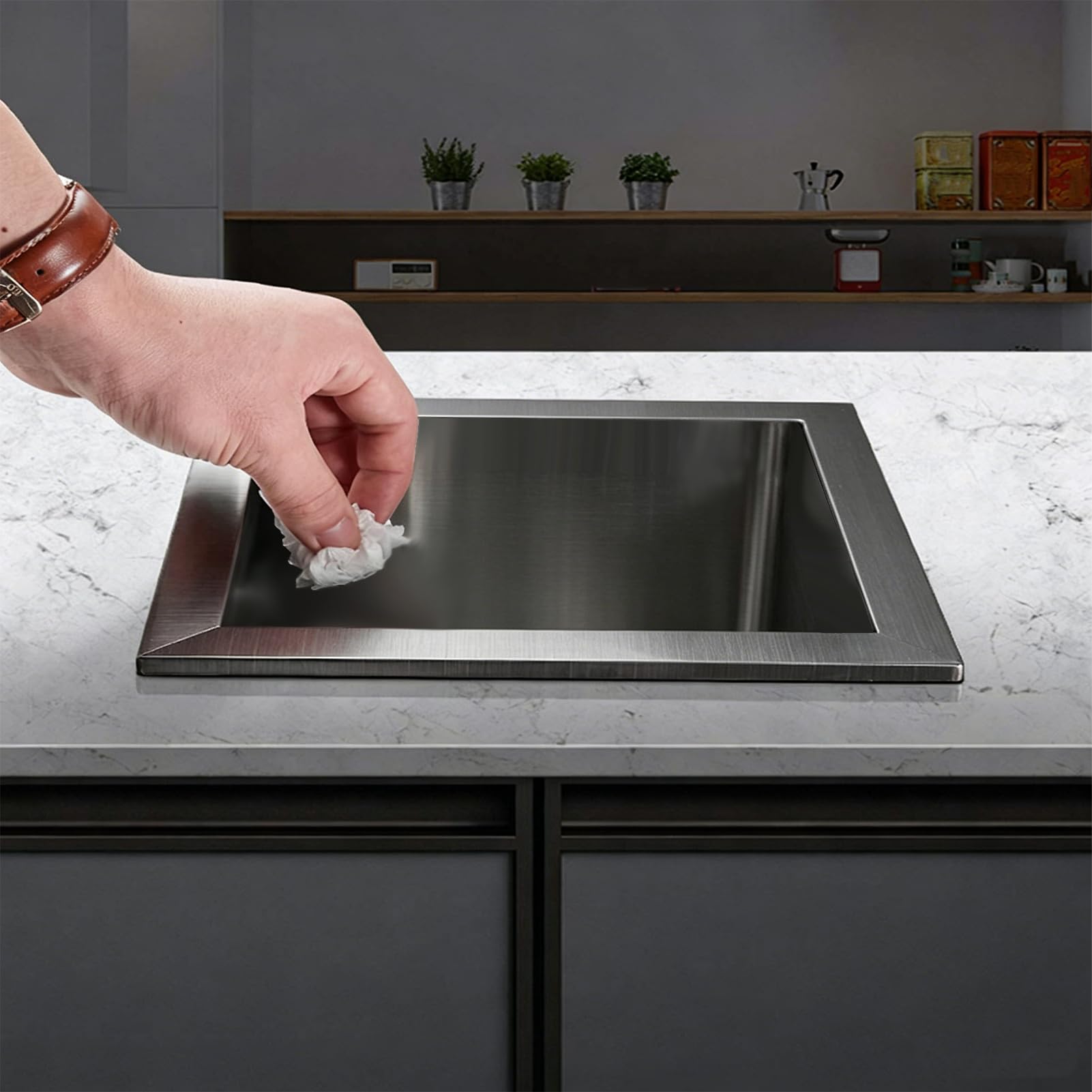 Cestino Rifiuti Banco Incassato, Cestino Rifiuti Acciaio Inox