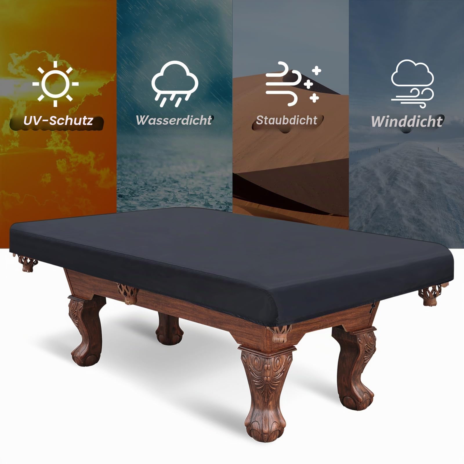 PATIKIL 7Ft Billardtisch Abdeckung Wasserdicht Draußen Innen 210D Polyester Staubdicht Billiard Tisch Schutz für Billardtisch Schwarz