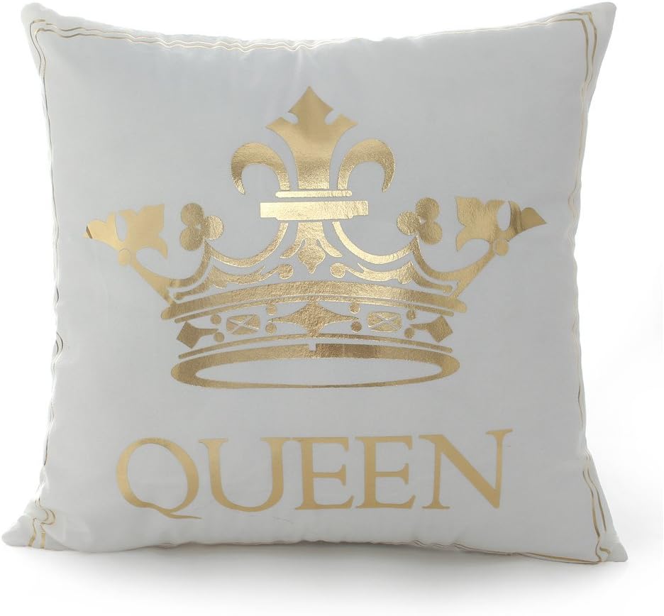 18 * 18 Inch Gold Queen Crown Home Bronzing Flannel Throw Pillow Cover Golden King Queen Crown Geometric Line Pattern Cushion Covers Sofa Home Decor
