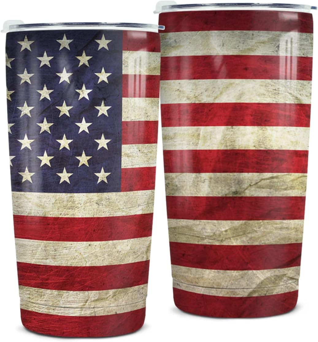 winorax American Flag Tumbler 20oz Stainless Steel Insulated Tumblers 4th Of July Cups With Lids Coffee Travel Mug Cup For Men Boys Dad Grandpa Fathers Day
