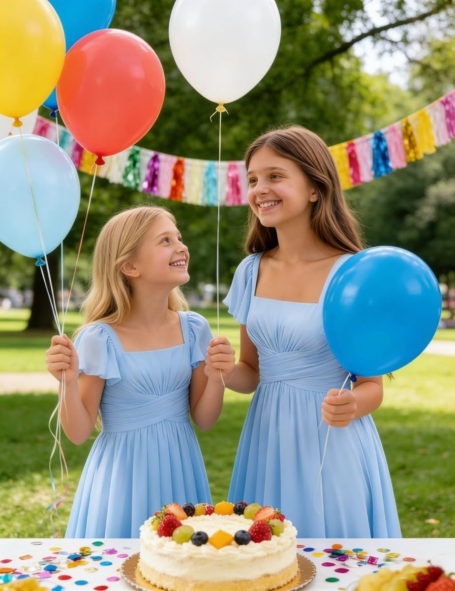 Junior Bridesmaid Dresses Chiffon Flutter Sleeves Flower Girl Dress Square Neck Empire A Line Teens Girls Formal Gown