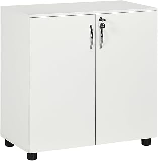 Lockable Office Storage Cabinet, 2 Door Storage Cupboard with Key Security, 2-Tier Shelf, Multi-Purpose Sideboard for Home office, Study, 80 x 40 x 80 cm, White
