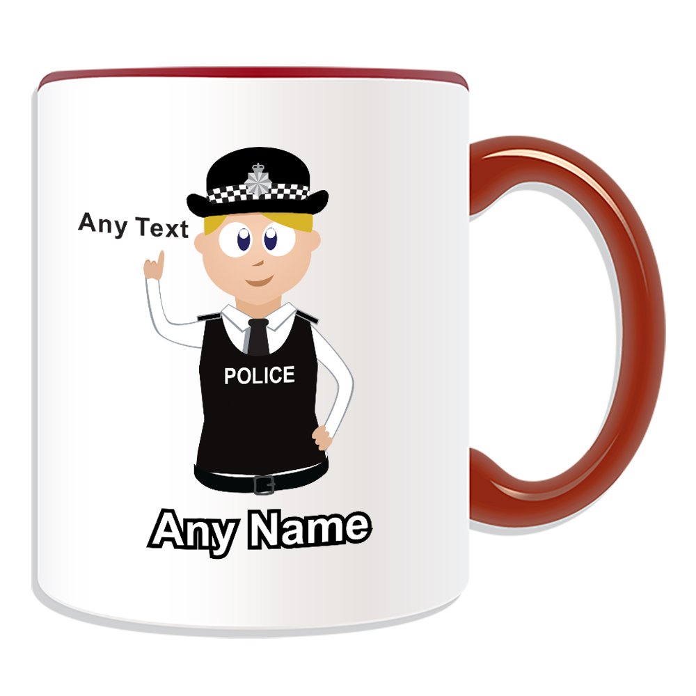 Unigift Red Personalised Gift - Police Constable / Sergeant / (Chief) Inspector Mug (Police Design Theme, Colour Options) - Any Name / Message On Your Unique - Pc Sgt Insp Cid Ds - Blonde / Yellow Hair Policewoman Hat Cap 1 - Detective