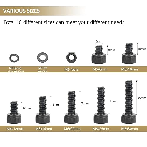 Miniatura 4 de Kindroufly Kit surtido de tornillos de cabeza hexagonal M6 x 810 1216 20251.181in, acero de aleación de grado 12.9