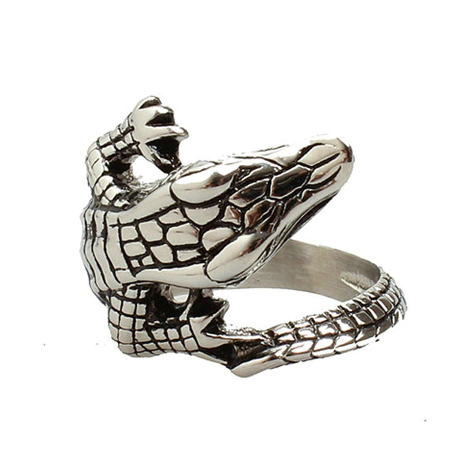 ROMQUEENAnillos Acero Inoxidable Mujer Corazones Grande Anillos Hombre Rock Anillo de Cocodrilo,La Talla de