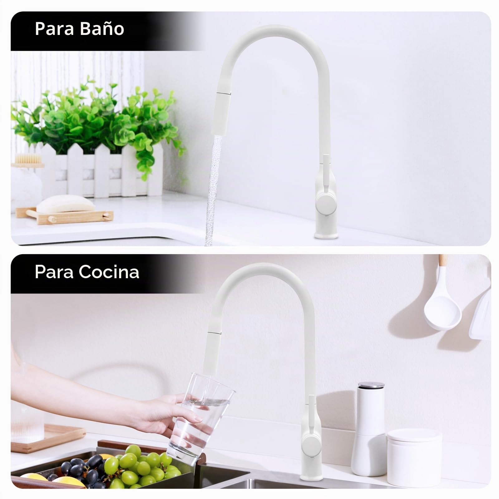 Faucet - Grifo de cocina (2 modos, extraíble, extraíble), color blanco