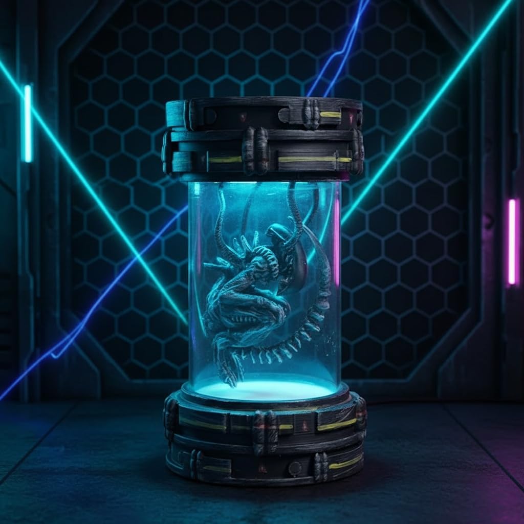 3D Printed Sci-Fi Sculpture Lamp, Remote Control 16-Color Changing Night Light, Unique Gift for Men, Birthday & Christmas Decor