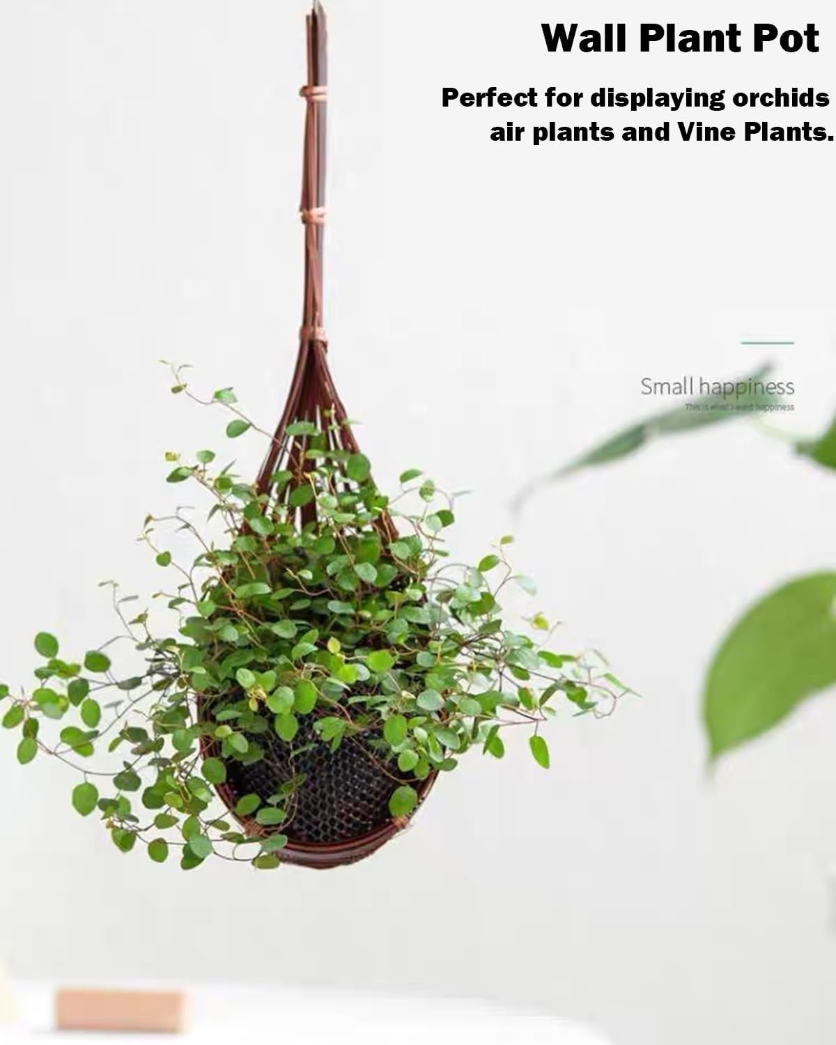 Hanging Orchid Planter Plant Pot: 5 Packs Bamboo Flower Basket with Handmade Environmentally Adjustable for Indoor Wall Railing Outdoor Garden