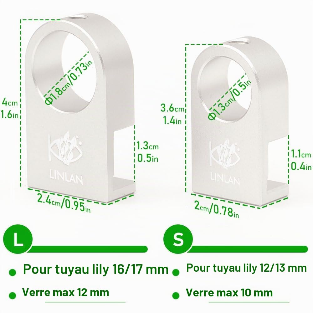 LINLAN Entrée/Sortie Lily Pipe en Acier Inoxydable 304 avec Mini Fixation en Alliage d'Aluminium, Sortie rotative à 360°, pour Tuyau de Filtre 16mm ID, pour Aquariums sans Cadre (avec écumeur)