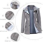Femmes Raincoat brise-vent imperméable Léger Ligné Veste de pluie à capuche