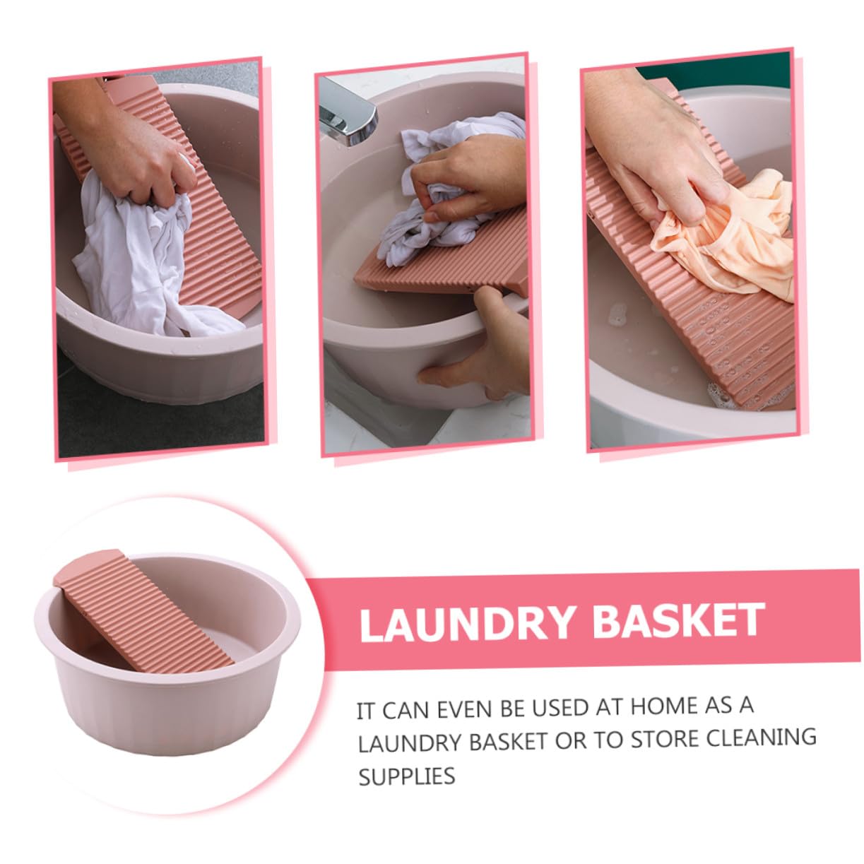Vaschetta Lavaggio Ragazzo Ragazza e Lavatoio ASSE per Panni, Bacinella Plastica Spessa Rosa Grande, Lavabo Portatile per Viso e Mani, Uso Casa, Cucina e Campeggio