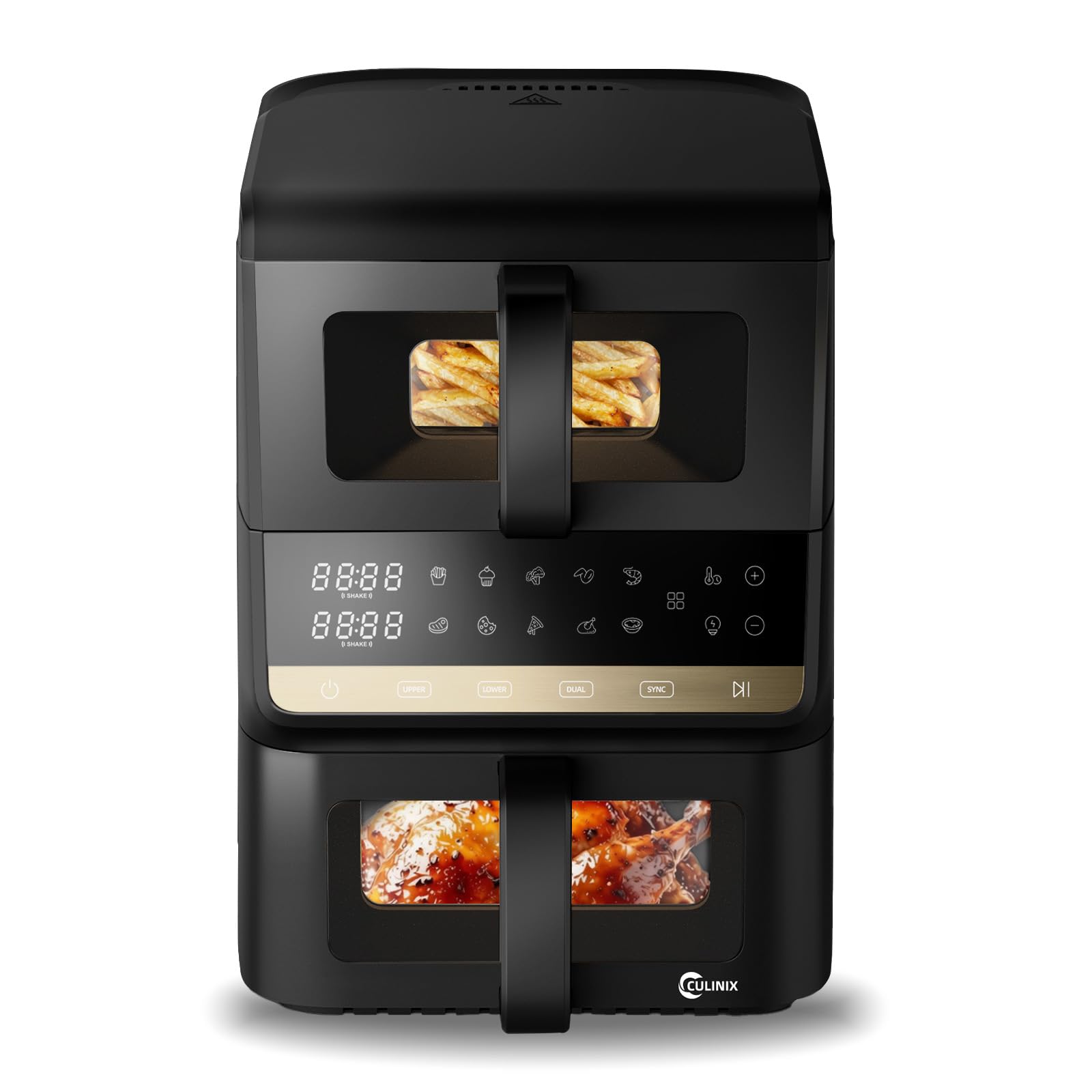 Air Fryer Vertical 10L,10-in-1 Friteuse Sans Huile Airfryer à 2 Double Compartiment Tiroir,Fonction Synchronisation SYNC et DUAL, Design Compact, Économie 80% d'Huile, Noir