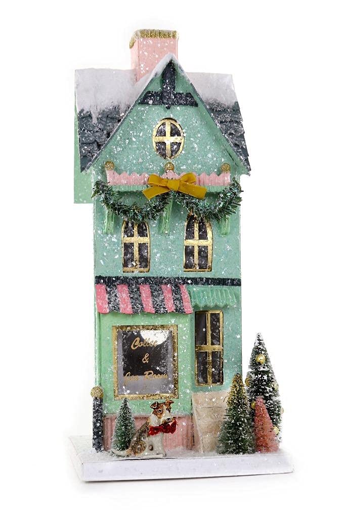 Cody Foster & Co Mint Green Downtown Coffee and Tea Room Christmas Village Store House, Multicolor