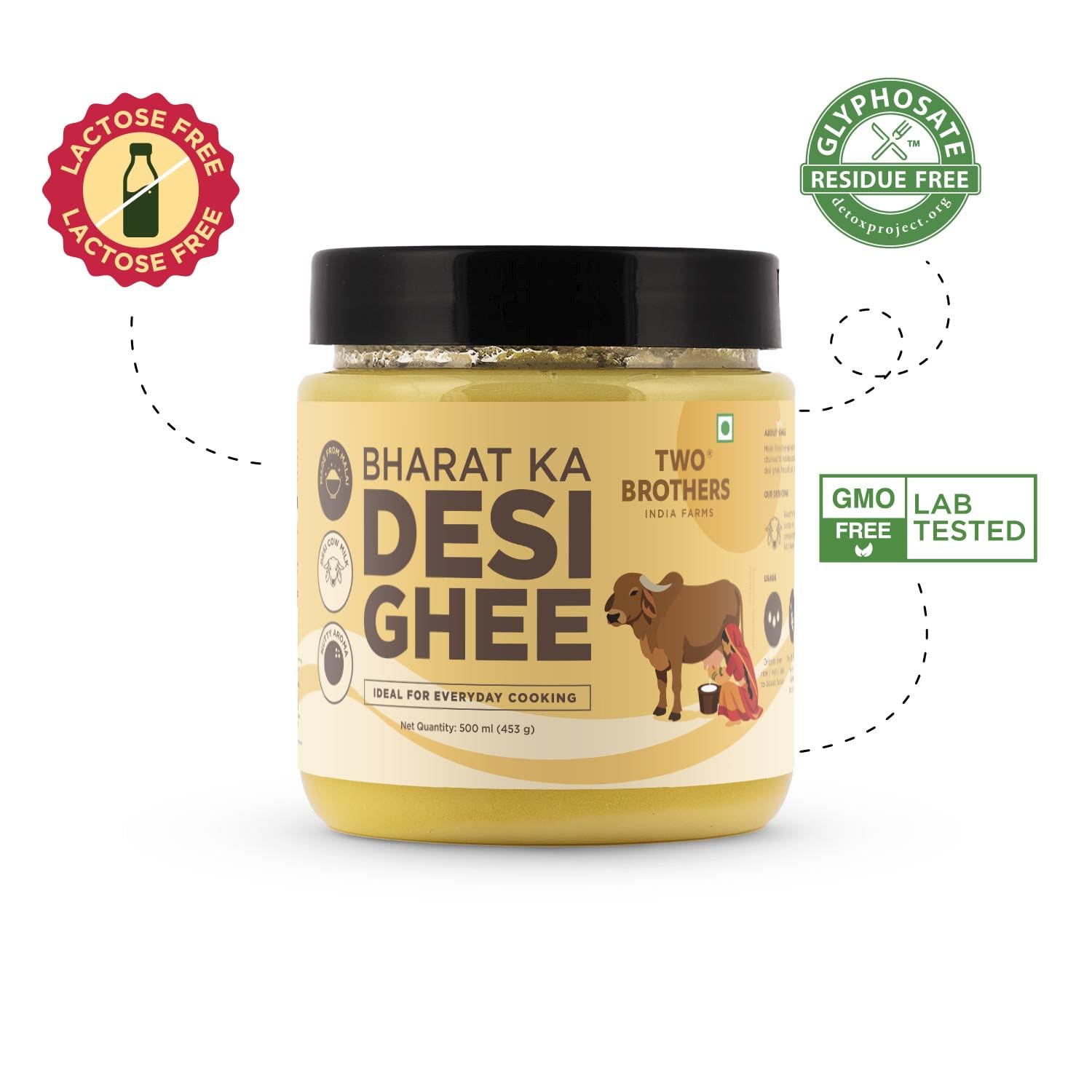 Two Brothers Organic Farms Bharat ka Desi Ghee 500 ml | Danedaar Ghee made from Desi Gir Cow milk cream | Grass-fed Desi Gir Cows | Premium Desi Ghee | Handcrafted in Small Batches 3