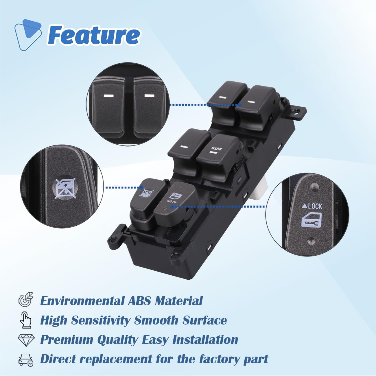 Power Main Window Switch Master Control Compatible with 2009 2010 Hyundai Sonata Door Lock Button Controller Front Left Driver Side Replacement OEM 93570-3K600 935703K600 641-51097L