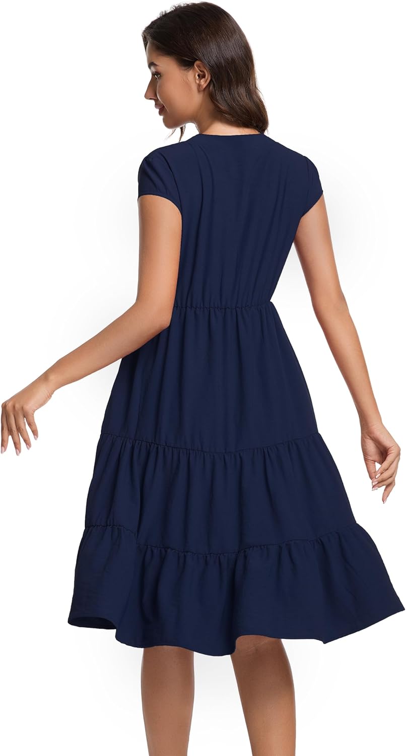 Dresses for Women 2025 Elegant Classy Summer Casual Dress Pleated Flowy Midi Fashion Dresses - Image 5