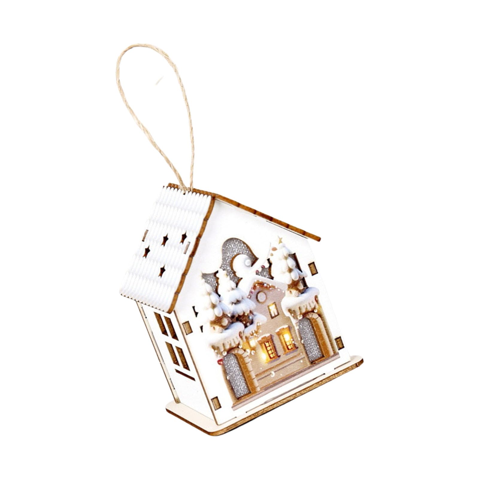 Glowing Wooden Christmas Cottage Ornament Christmas Tree Decoration for Holiday Tree Home Party Decorations Colorful Wooden Cabin Hanging Decoration