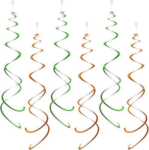 Miniatura 7 de ZOOYOO Decoraciones de remolinos para fiestas, decoración de remolinos colgantes de papel de aluminio verde y dorado, decoraciones de remolinos