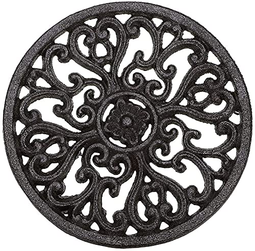 Cast Iron Trivet 6.7in Antique Style Round Pot Stand Tetsubin Rest Black