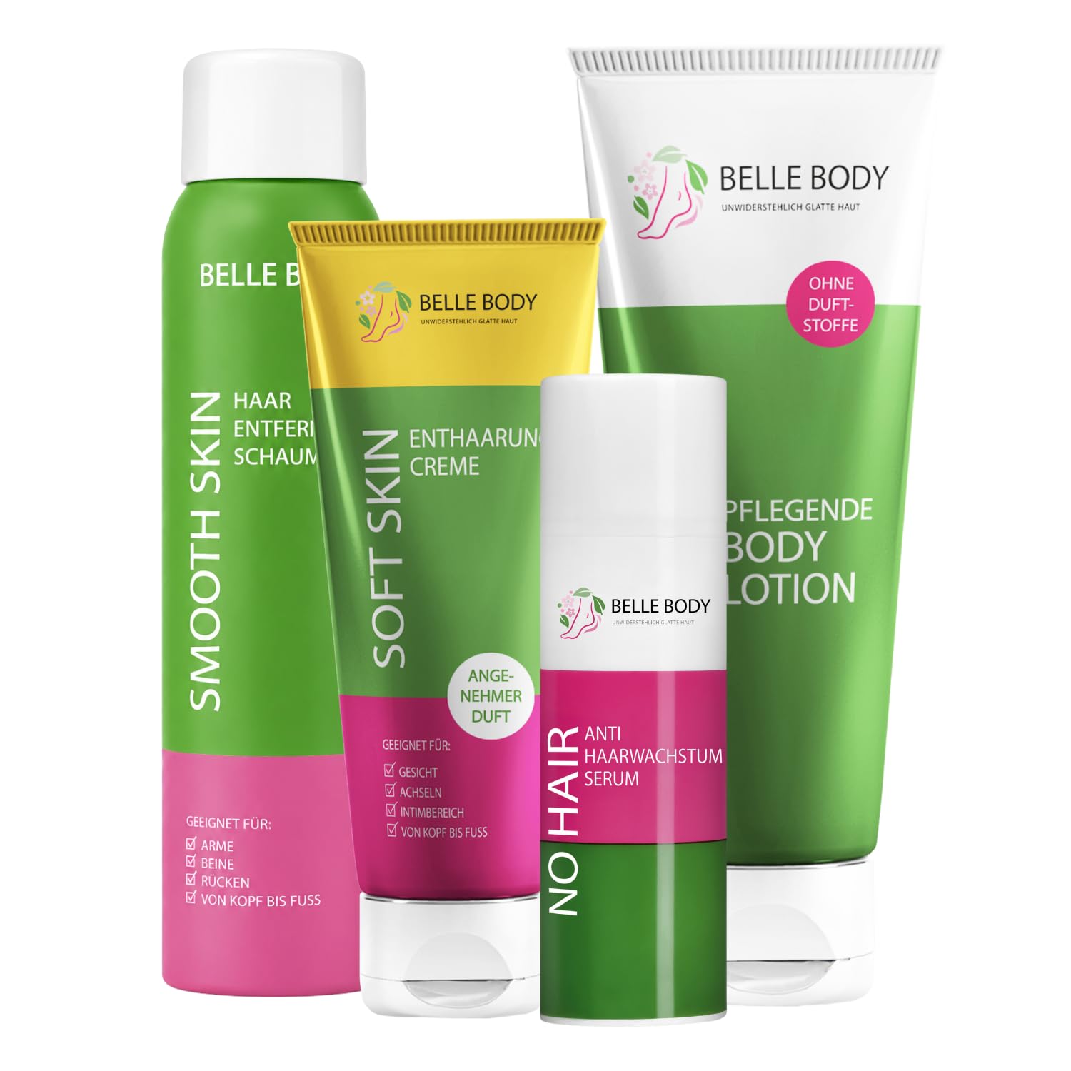 Belle Body Probier-Set zur Haarentfernung – Glatte Haut, schmerzfrei, vegan, langanhaltend – Gesicht, Achseln, Intimbereich, Körper