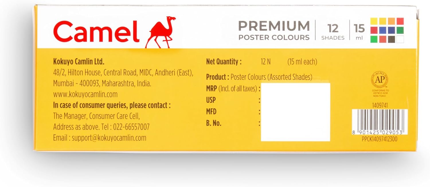 Camel Premium Poster Color 15ml each 12 Shades