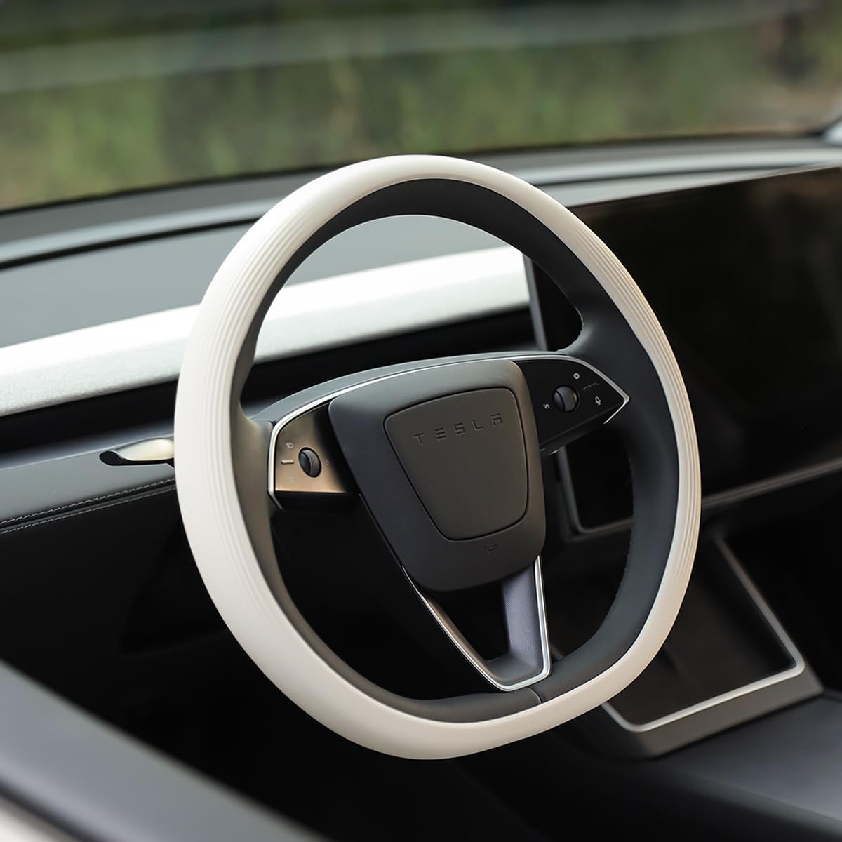 Tparts Silicone Steering Wheel Cover for Model Y Juniper/Model 3 Highland 2025-2026 (Standard/Premium/Performance) Anti-Slip Breathable Interior Accessories Steering Wheel Protector (Off-White Ivory)