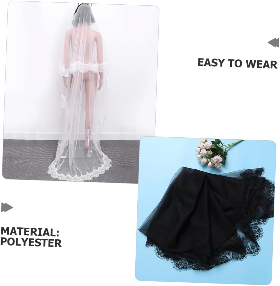 Holibanna Lace Bridal Veil Soft Tulle Veil for Bride Wedding, Black and White Lace Headpiece, Portable Bridal Accessories for Engagement and Ceremony