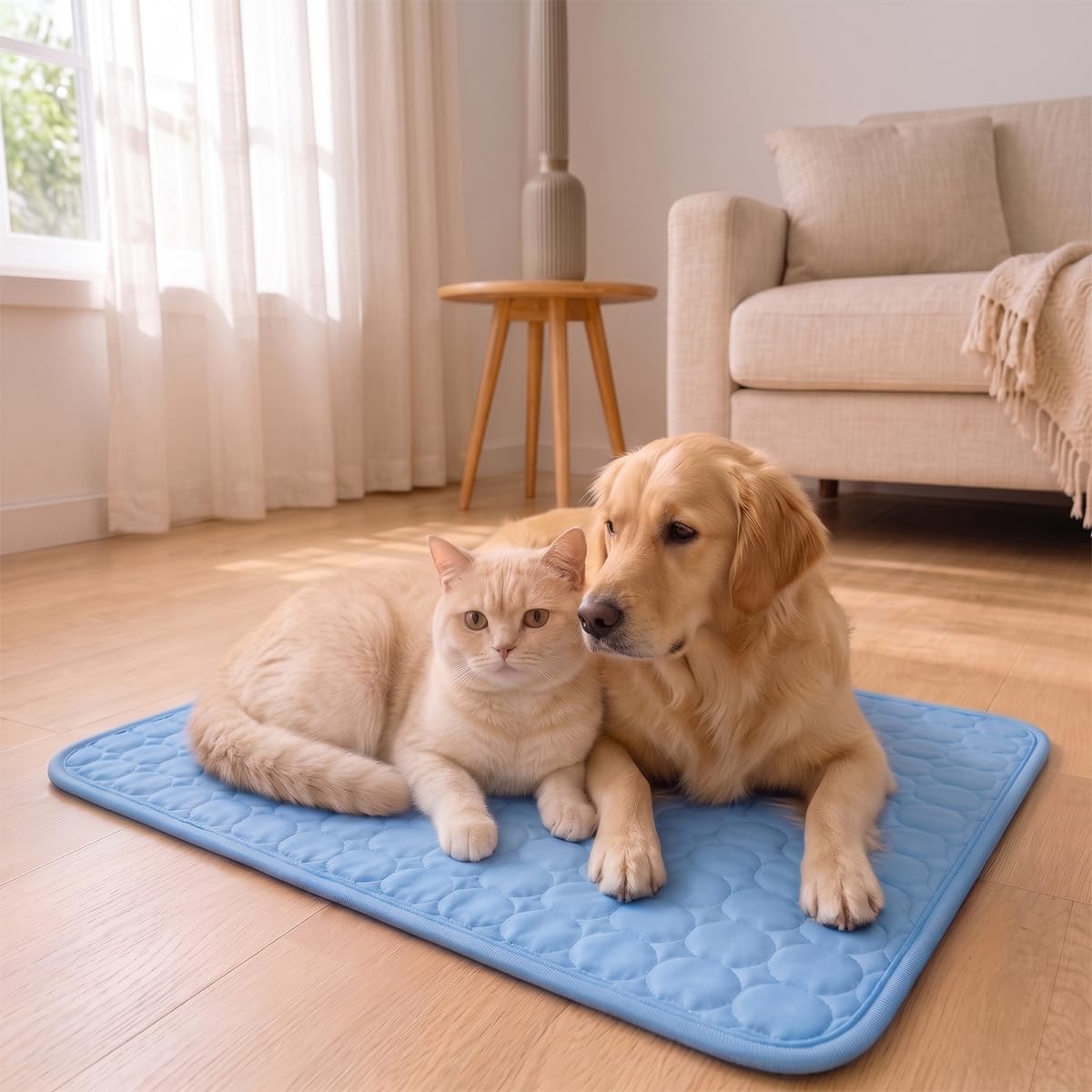 Kühlmatte für Katzen und Hunde, Gel-Freie Selbstkühlende Haustier Kühlpad, Kratzfeste & Waschbare Katzendecke Hundematte für Sommer (Blau,XS)