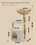 PAWZ Road Modern Cat Tree, [38''=97CM] Tour en bois naturel avec panier en osier profond, plate-forme courbes et condo spacieux pour les petits à moyens chats intérieurs, blanc