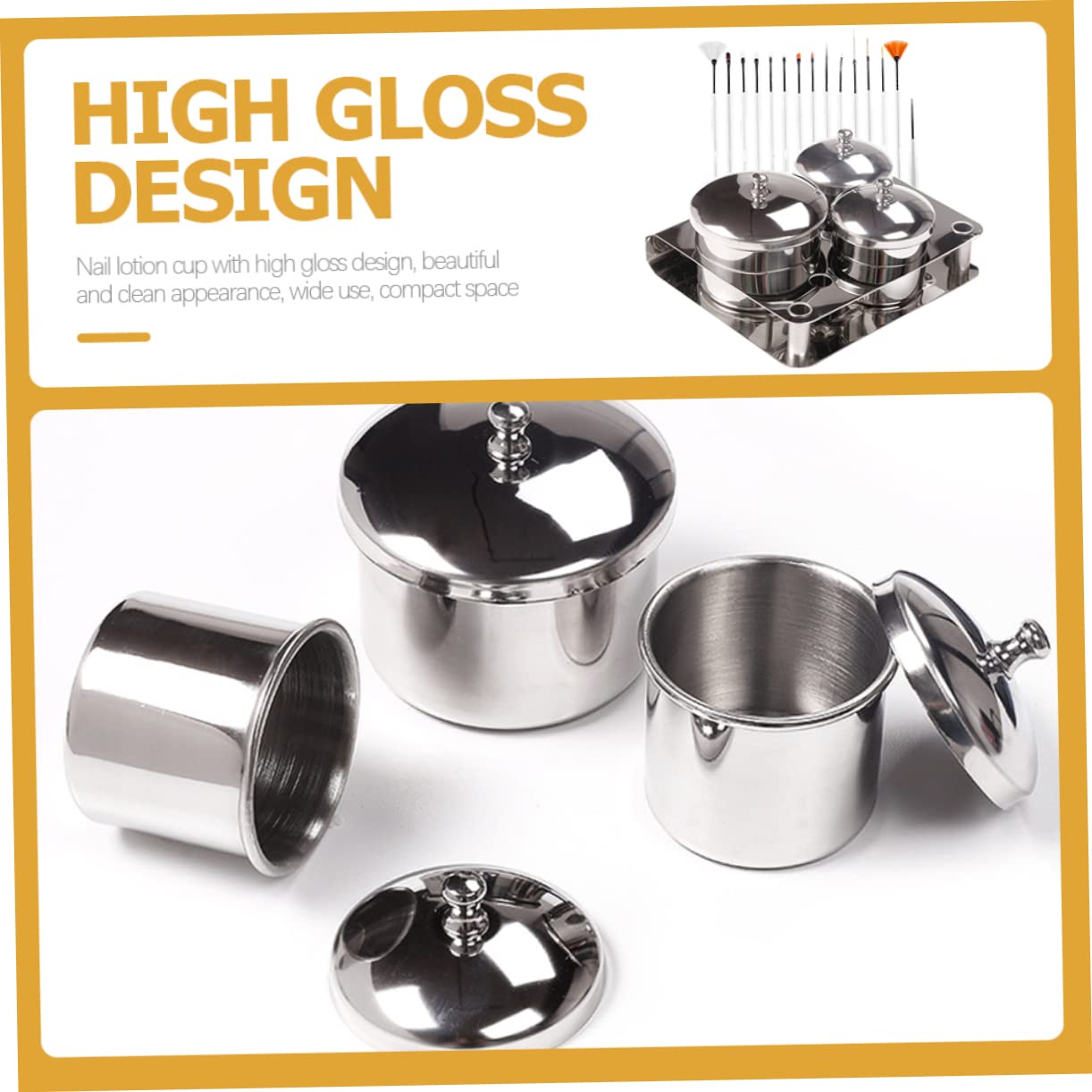 1set Stainless Steel Nail Manicure Cups Lids Professional Brushes for Nail Design and Cleaning for Enthusiasts