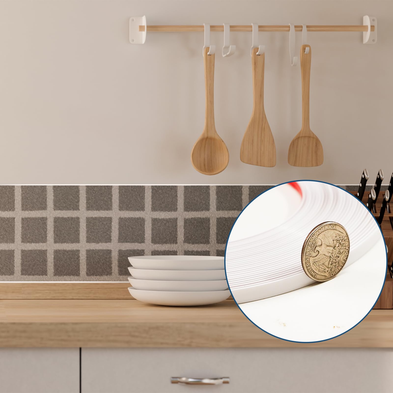 Moldura de Pared Autoadhesiva 6,1 m x 6,4 mm, borde de PVC autoadhesivo e impermeable para pared, ventana, espejo, mueble, azulejo – decoración DIY Blanco
