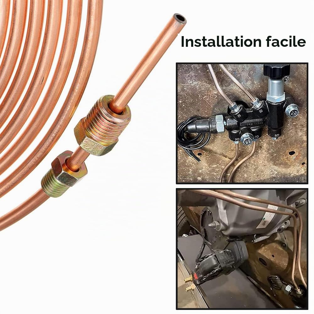 Tuyau de Frein en Cuivre 4,75mm (3/16") avec Revêtement - Kit de Conduite Auto 7,6m pour Carburant