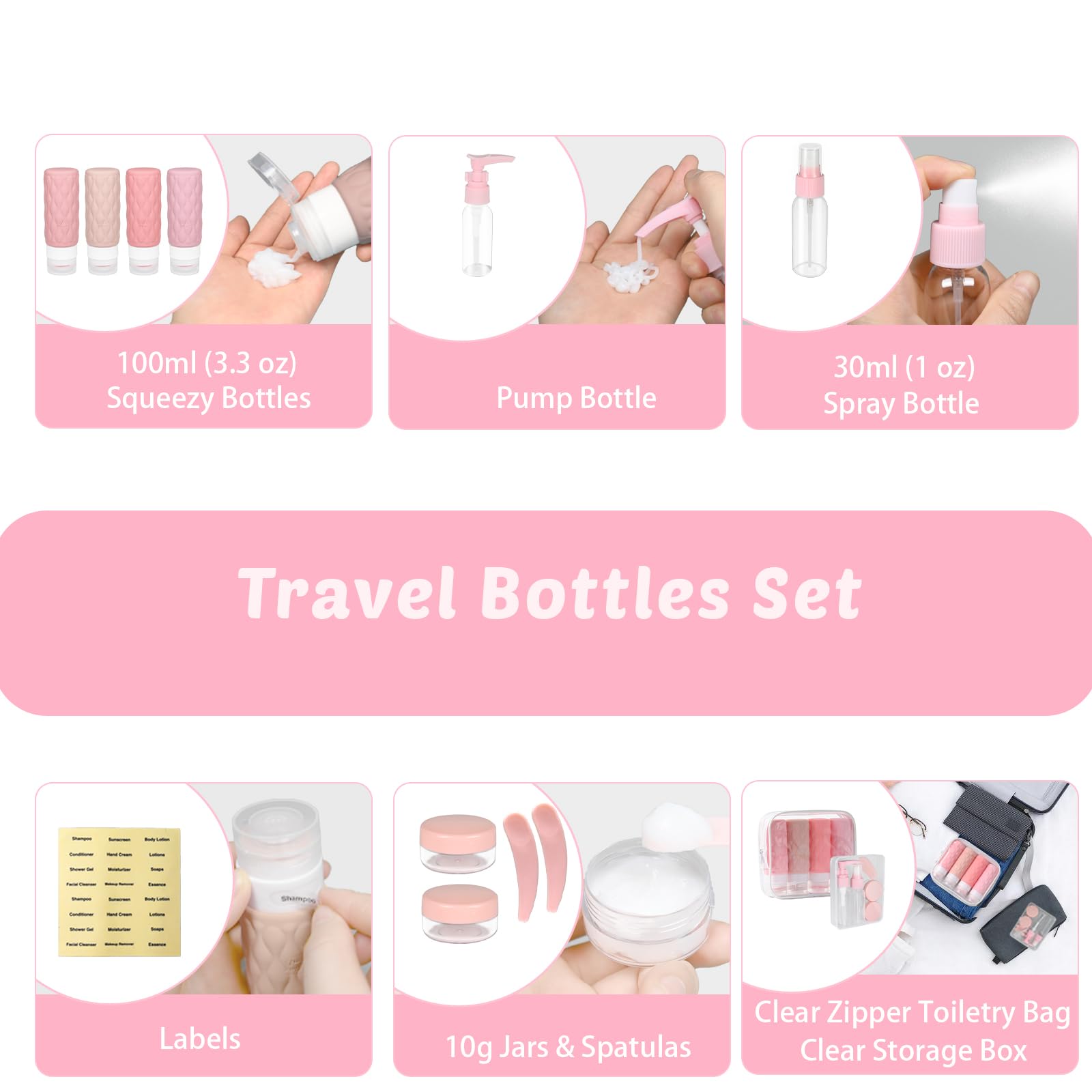 8 Pezzi Set Contenitori da Viaggio per Liquidi 100 ml, Ricaricabili Bottiglie da Viaggio in Silicone, Flaconi da Viaggio senza BPA, Boccette per Bagno, Kit Aereo per Shampoo, Crema, Lozione