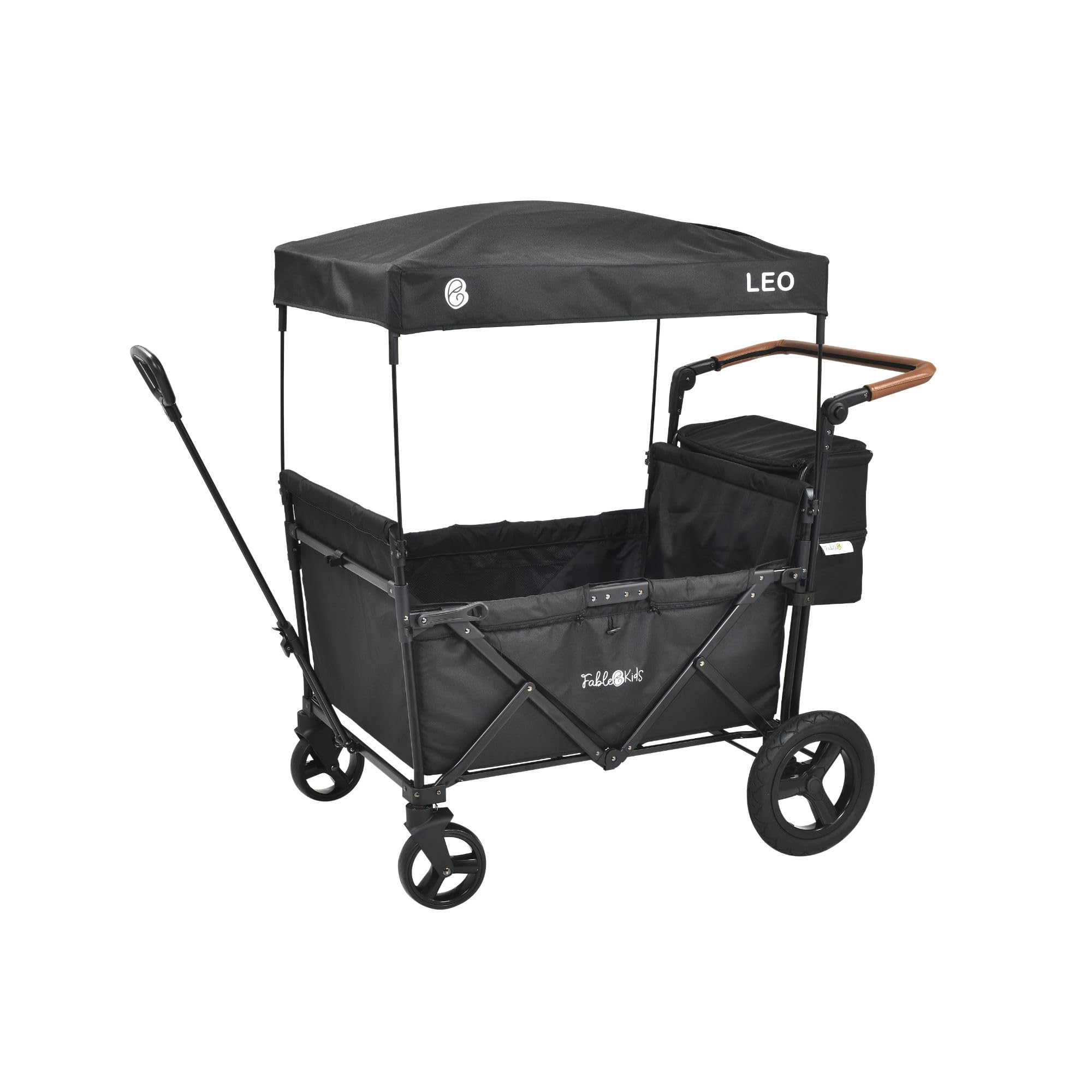 FableKids Chariot à Roulettes Leo X4Plus Avec Toit – Pliable, Tout-terrain, 2 Sièges 5 Points, Capacité 80 Kg, Noir Onyx