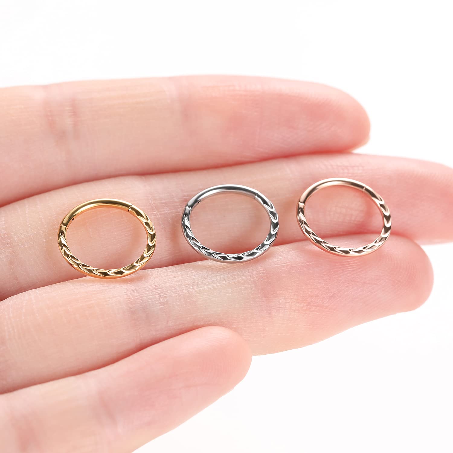 AROWRO 16G Stainless Steel Septum Clicker Daith Earrings Daith Rook Tragus Helix Cartilage Lobe Septum Piercing Jewelry Snake/Pyramid/Arrow/Star Design Hinged Segment Ring — view 3