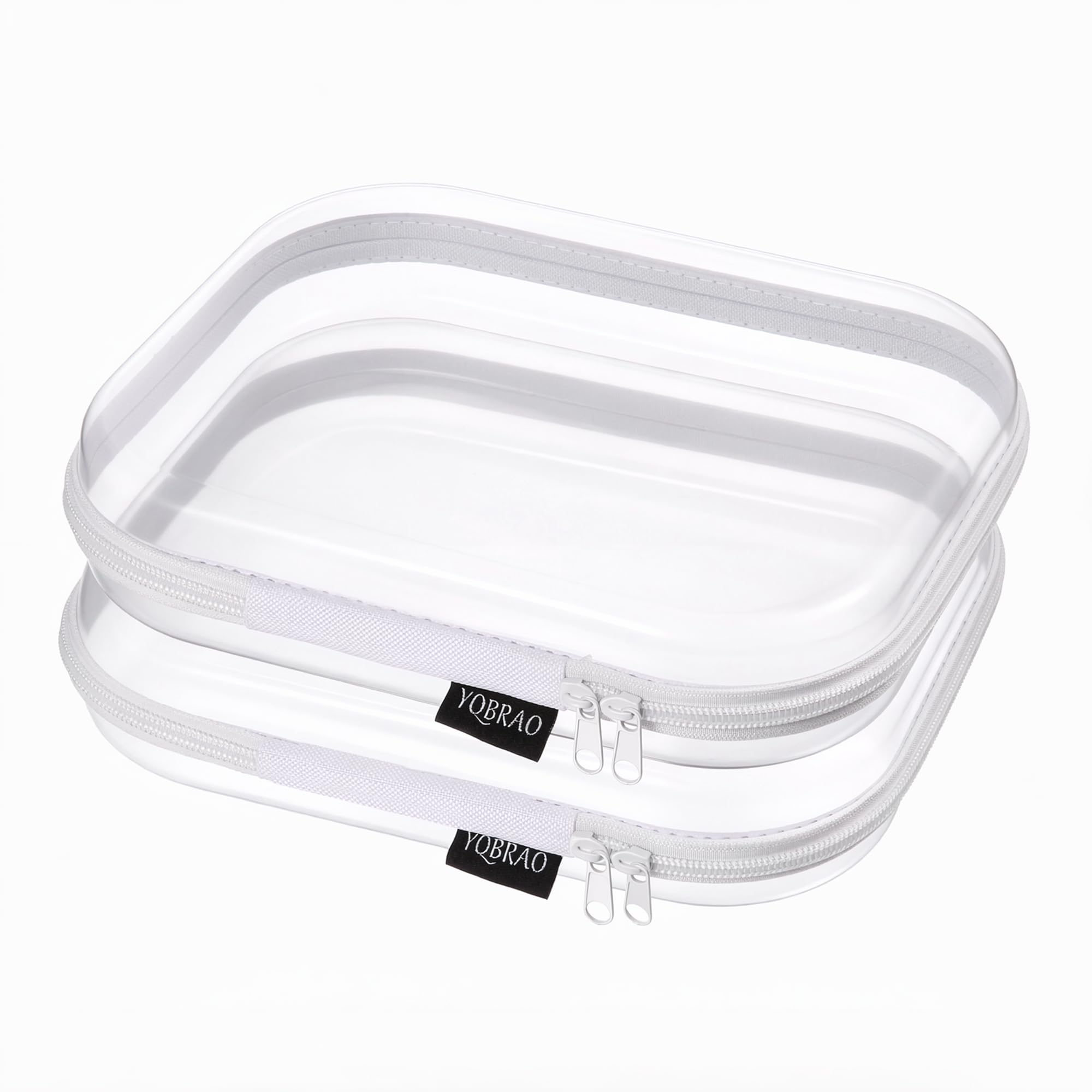 YQBRAO Clear Hard Shell Organizer Set, 2-Pack, White | Two medium rigid PET organizers for beauty, travel, office supplies and everyday organization