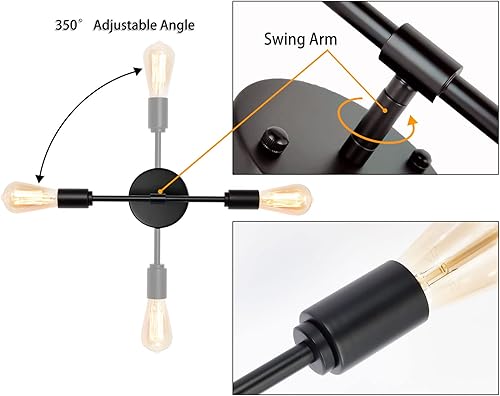 Miniatura 5 de BANGANMA Juego de 2 lámparas de tocador de baño, apliques de pared modernos color negro, apliques industriales de granja, lámparas de pared