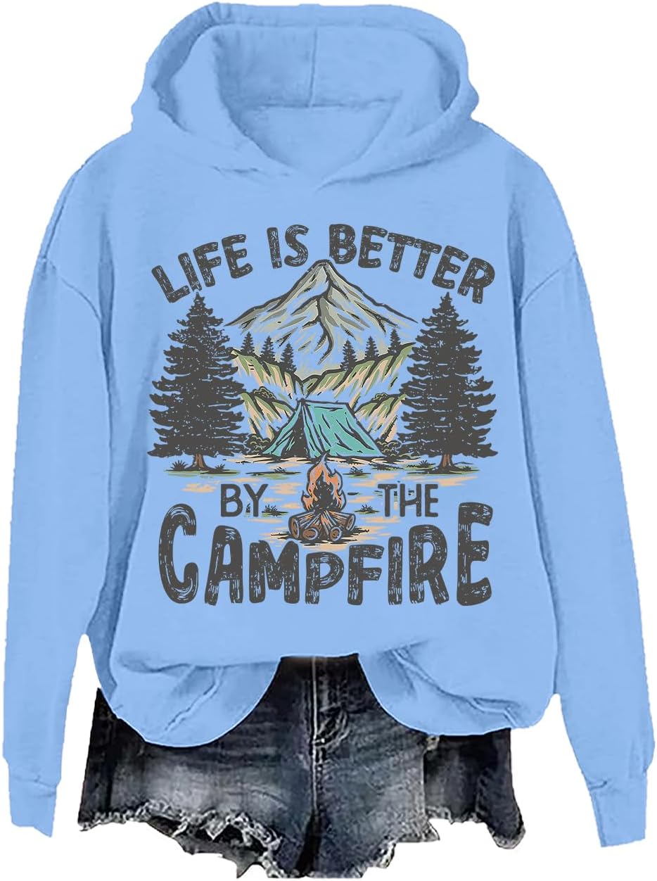 Life Is Better By The Campfire Hoodie & Sweatshirt Vintage Retro Camping Sweatshirts For Women Men