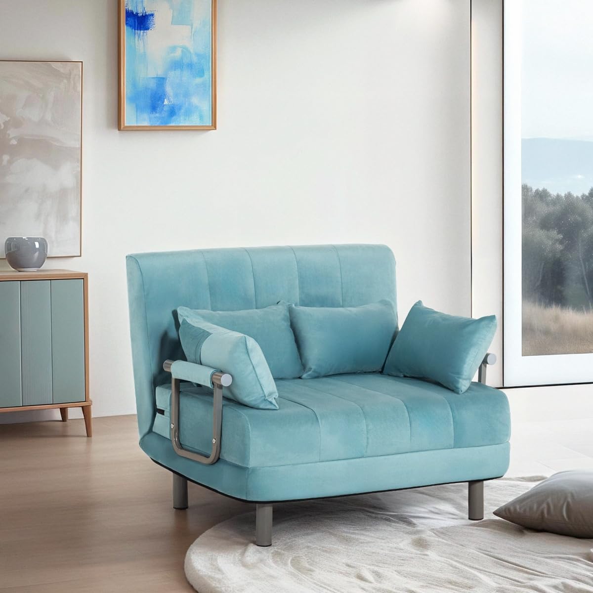 Produce Shop Poltrona Letto Pieghevole salvaspazio in Velluto Deborah Twin Lux - Azzurro